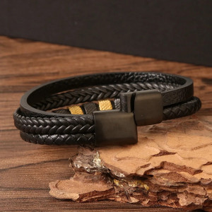 Stainless steel and leather bracelet SIC MODA 5631C, 5 mm - Img 4