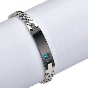 Brățară Bărbătesc din Inox chirurgical 316L — Argintiu cu zirconiu - Img 3