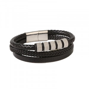 Bratara otel inoxidabil si piele SIC MODA 5631A, 5 mm - Img 1