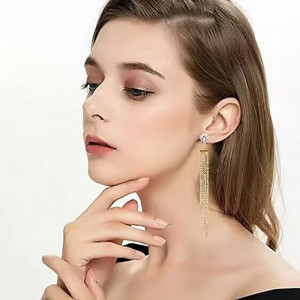 Cercei Damă din Aliaj metalic — Auriu cu cristal - Img 5