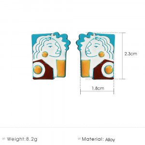 Cercei Damă Statement cu Design Portret Multicolor din Acril - 4129 - Img 2