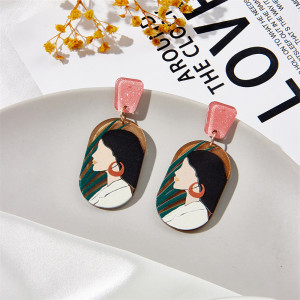 Cercei Damă Statement cu Design Portret Multicolor din Acril - 4152 - Img 3