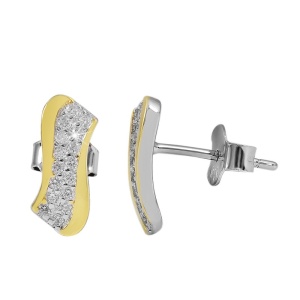 Cercei Eleganți Alungiți cu Zirconiu din Argint 925 și Aur 14k - Img 3