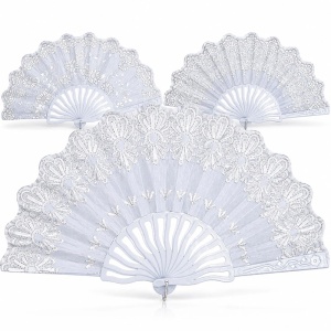 Evantai pliabil cu broderie florală și sclipici 24 cm - Img 2