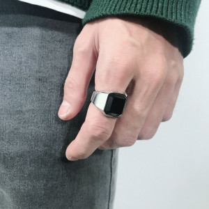 Inel Bărbătesc din Inox chirurgical 316L — Argintiu cu cristal - Img 3