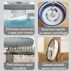 Mop rotativ cu găleată pliabilă, mâner telescopic 118-140 cm - Img 4