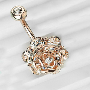 Piercing Damă din Inox chirurgical 316L — Rose cu cristal - Img 3