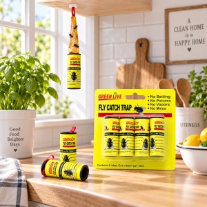 Set 4 benzi adezive anti-muște, rulou cu adeziv puternic, model galben