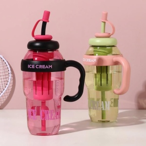 Sticlă de apă termică 1400 ml cu pai și mâner, verde
