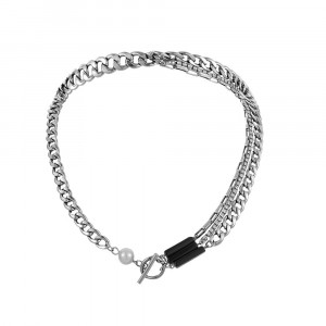 Titanium necklace with pearls Sic Moda 5368 - Img 1