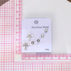 Cercei Damă din Inox chirurgical 316L — Argintiu cu zirconiu - Img 2