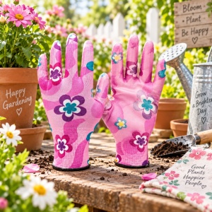 Mănuși pentru grădinărit, 1 pereche, model floral