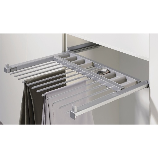 Suport pantaloni HETTICH Amari extractibil, 8 suporți, LC 500–600 mm, oțel argintiu
