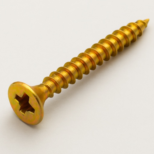 Șurub pentru PAL și lemn, cap încastrat 4,0x60 mm, PZ2 – Zincat Galben 100 buc