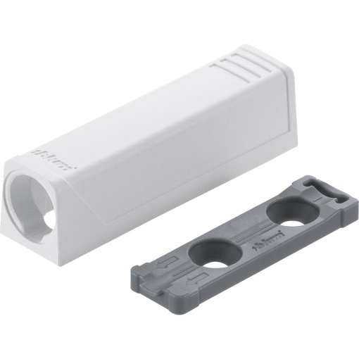 Plăcuță adaptor BLUM Tip-On, dreapta, versiune scurtă, alb mătase