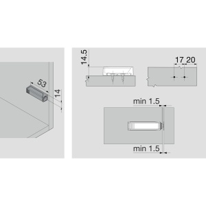 Plăcuță adaptor BLUM Tip-On, dreapta, versiune scurtă, gri - Img 2