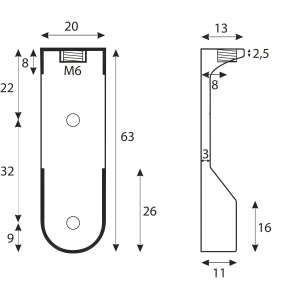 Suport bară haine Oval 6, pentru bară 30x15 mm, zinc negru - Img 2