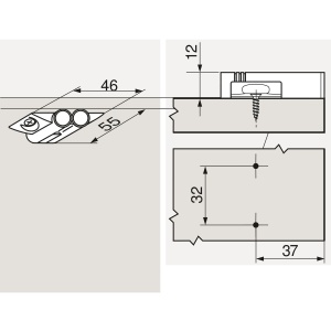 Plăcuță adaptor BLUM BLUMOTION, în cruce dublă, plastic gri platină RAL 7036 - Img 2