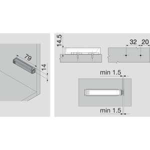 Plăcuță adaptor BLUM Tip-On, dreapta, versiune lungă, negru carbon - Img 2