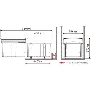 Coș menajer EKOTECH Mega 40, încorporabil, 1 x 34 litri, plastic gri - Img 3