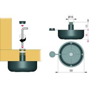 Picior mobilier reglabil cu inbus, Ø50 mm, H=17 mm, plastic negru - Img 2