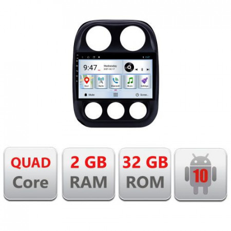 NAVIGATIE CARPAD ANDROID 10 DEDICATA JEEP COMPASS 2010-2016 ECRAN CAPACITIV QUADCORE 2GB RAM 32GB ROM DVR CARKIT BLUETOOTH MIRROR LINK MODEL LENOVO KIT-2500+EDT-E310