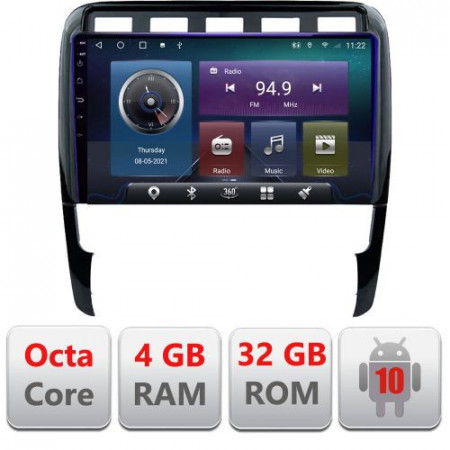 NAVIGATIE CARPAD ANDROID 10 DEDICATA PORSCHE CAYENNE 2002-2010 ECRAN 9" CAPACITIV INTERNET 3G WIFI PROCESOR OCTA CORE 4GB RAM 32GB 1,6 GHZ DVR CARKIT BLUETOOTH MIRROR LINK MODEL KIT-443+EDT-E409