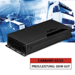 AXTON AT401 Amplificator de mare putere cu 4 canale, 24V, pentru camioane, amplificator digital de putere clasa D cu intrare de nivel înalt, potrivit pentru camioane și autorulote cu sursă de alimentare integrată de 24 de volți, 4 x 100W