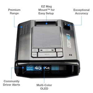 Detector de radar portabil Escort Max 3 International pentru radarele si pistoalele laser de ultima generatie, Conectivitate Bluetooth, Compatibilitate Apple CarPlay si Android Auto