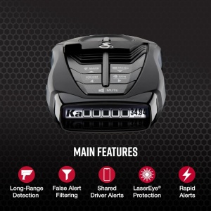 Detector radar portabil Cobra RAD 480i pentru radarele si pistoalele laser de ultima generatie, Tehnologie LaserEye pentru protectie 360°, Filtrarea alertelor false Next Gen IVT™ , Conectivitate Bluetooth pentru Drive Smarter, Baza de date Defender