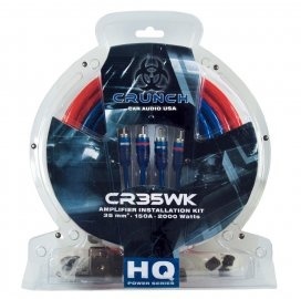 Kit De Cabluri Subwoofer Pentru Instalare Amplificator Auto CRUNCH 1 cablu de plus (rosu) 5 m (35 mm2) 1 cablu de minus albastru 1 m (35 mm2) 1 cablu RCA dublu ecranat de 5 m (0.5 mm)