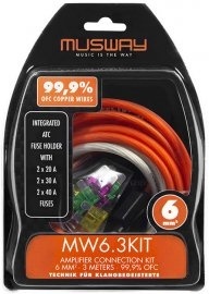 Kit De Cabluri Subwoofer Pentru Instalare Amplificator Auto MUSWAY cablu alimentare portocaliu de 6mm2 - 3m cablu de masa gri de 6mm2 - 1m soclu mini ANL/AFS