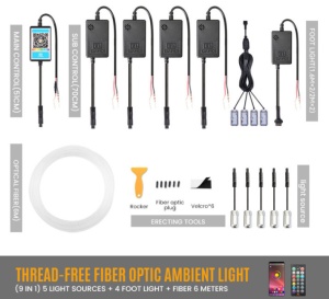 Kit Lumini Ambientale Wireless Fibra Optica 9 in 1 Pentru Bord, Portiere Si Picioare RGB cu Aplicatie AMB-02