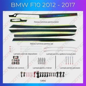 Lumini ambientale dedicate BMW Seria 5 (F10) 2012-2017 set complet cu trimuri control telefon sau sistem original
