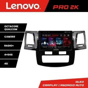Navigatie Toyota Hilux 2008-2014 Lenovo Kit-143 8 core QLED 2K 4+64 360 Android Waze USB Navigatie Internet Youtube Radio KIT-143+PRO-2K-9-4+64