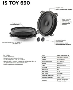 Set de difuzoare ovale dedicate TOYOTA LEXUS SUBARU BYD, cu 2 căi 6x9” FOCAL IS 690 TOY Putere nominală: 75 wați RMS