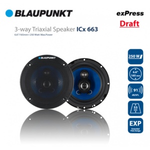 Difuzoare Coaxiale Blaupunkt ICx 663 3 Cai 165 mm, 35 W RMS, 4 Ω, 91 dB, adâncime de montaj 53 mm, magnet neodim