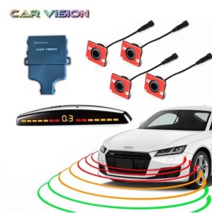 Kit senzori parcare fata OEM Look 16mm cu display LED si Inele Adaptoare Pentru Montare Unghiulara CarVision PTS411M7F