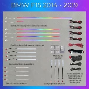 Lumini ambientale dedicate BMW X5 X6 (F15 F16) 2014-2019 set complet control telefon sau sistem original