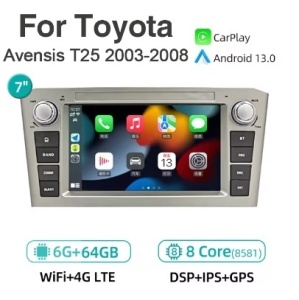 NAVIGATIE ANDROID 13 DEDICATA TOYOTA AVENSIS T25 2002-2008 ECRAN QLED 7" SIM 4G WIFI PROCESOR OCTA CORE 6GB RAM 64GB MEMORIE INTERNA SUNET DSP DVR CARKIT BLUETOOTH CARPLAY ANDROID AUTO WIRELESS GPS WAZE MODEL PREMIUM OEM LOOK