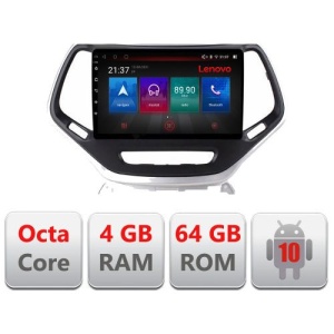 NAVIGATIE CARPAD ANDROID 10 DEDICATA JEEP CHEROKEE 2014-2019 ECRAN CAPACITIV OCTACORE 4GB RAM 64 GB ROM DVR CARKIT BLUETOOTH MIRROR LINK MODEL LENOVO KIT-248+EDT-E510-PRO