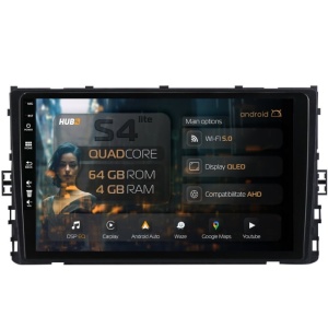Navigatie HUB64 Volkswagen Polo (2018+), 4GB RAM, Android 13, Quadcore, DSP, GPS, Wi-FI, Carplay, Android Auto, USB, Bluetooth, Waze, Touchscreen, 9 inch
