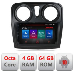 NAVIGAȚIE LENOVO ANDROID 10 DEDICATĂ DACIA LOGAN/SANDERO 2012-2020 ECRAN CAPACITIV OCTACORE 4GB RAM 64GB ROM DVR CARKIT BLUETOOTH MIRROR LINK MODEL LENOVO KIT-sandero+EDT-E509-PRO