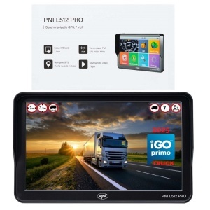 Sistem de navigatie GPS PNI L512 PRO cu parasolar, ecran 7 inch, 8GB memorie interna, FM Transmiter, Harti Incluse pentru Camioane si Autoturisme Rulote Autocare