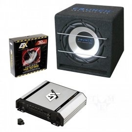 Subwoofer Crunch CRB 350: Subwoofer auto Tip incinta: bass-reflex Impedanta: 4 ohmi Diametru difuzor: 30 cm ( 12" ) Putere RMS: 350 W Amplificator ESX HXE1000.1D: amplificator auto, monobloc, eficienta de 84% clasa D, MOSFET, stabil la 1 Ohm