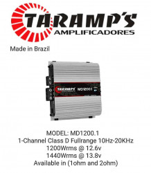AMPLIFICATOR AUTO 1 CANAL 1200W 1OHM STATIE AMPLIFICARE MONOBLOC MODEL TARAMPS MD 1200.1 1OHM