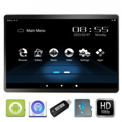 Monitor pentru tetiere cu ecran LED tactil capacitiv de10", rezolutie 1024x600 pentru a reda fisiere de inalta calitate, sistem de operare Android, USB, SD.