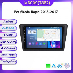 NAVIGATIE CARPAD ANDROID 11 DEDICATA SKODA RAPID 2011 - 2019 ECRAN IPS 9" INTERNET WIFI SIM 4G PROCESOR OCTACORE 6GB RAM 128GB MEMORIE SSD SUNET DSP DVR CARKIT BLUETOOTH CARPLAY ANDROID AUTO COOLER RACIRE MODEL KIT-RAPID+EDT-M600