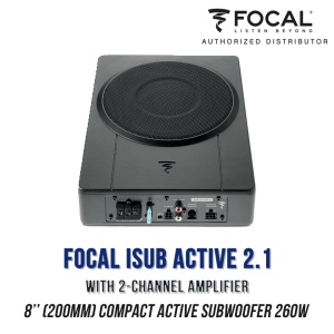 Subwoofer Auto Activ FOCAL ISUB ACTIVE 2.1 Model Underseat (sub scaun) 8'' 20 cm Putere 130W RMS Max 260W, Amplificator difuzoare fata 2 x 55 W RMS, Telecomanda Inclusa