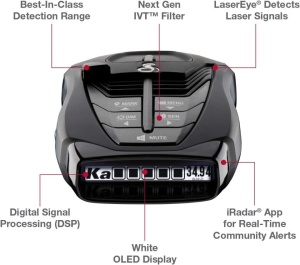 Detector radar portabil Cobra RAD 480i pentru radarele si pistoalele laser de ultima generatie, Tehnologie LaserEye pentru protectie 360°, Filtrarea alertelor false Next Gen IVT™ , Conectivitate Bluetooth pentru Drive Smarter, Baza de date Defender